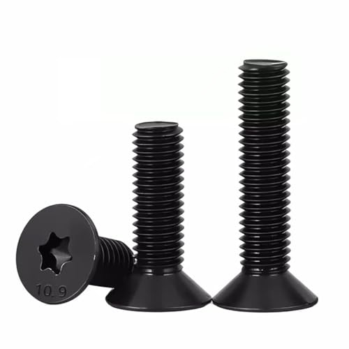 FandWay Vis à tête fraisée avec Torx (ISR/TX) conforme à la norme DIN 965, vis de machine M6 x 12/16/20/25/30 mm, noir, à tête plate en acier au carbone 10.9, avec 1 clé T30 (15 par taille)