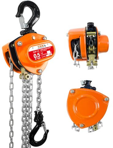 TKK 1/2 Ton Chain Hoist - 1100lbs Capacity, 10FT Manual Hand Chain Block with Heavy-Duty Hooks and Industrial-Grade Structures for Garages, Warehouses, Automotive, and Machinery Lifting