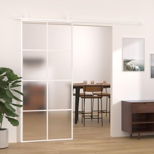 DJEKA Porta da Interno, Porta Scorrevole Interno Muro, Porte Interne, Porta Scorrevole Esterna, Porta Scorrevole in Vetro ESG e Alluminio 90x205 cm Bianca