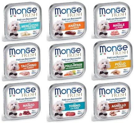 Monge fresh Patè cibo umido in scatola per cani 100 grammi confezione da 32 (Manzo)