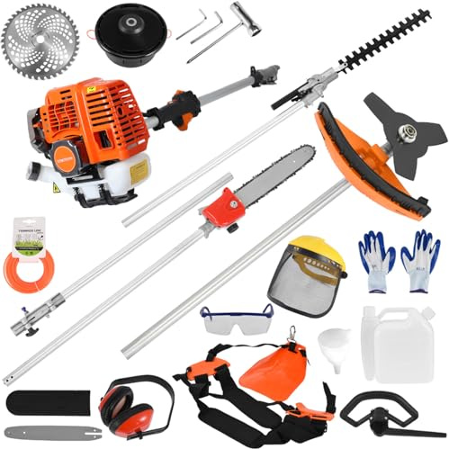 Gas String Trimmer, 52-cc 2-Cycle Weed Wacker Gas Powered, Straight Shaft Cordless String Trimmer Hedge Trimmer Lawn Mower, 5 in 1 Gas Weed Eater String Trimmer Edger Brush Cutter for Weed Brush (B)