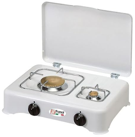 Fornello 2 fuochi a gas GPL smaltato bianco per uso esterno Made in Italy completo di regolatore di pressione e 1500 mm. di tubo gas - 5325