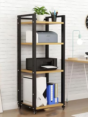 Hifi Rack Hifi Regal 55 Zoll/ 140 cm hoher Audio-Rack-Montageschrank aus Stahl und Massivholz, AV-Medienständer mit höhenverstellbaren Regalen, Audio-Rack-Tower, perfekt für/Xbox/PS5/Switch/Spielekons