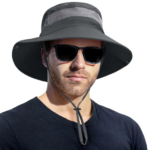 KIRAAT Herren Boonie Sonnenhut, UPF 50+Eimer geformte Fischermütze mit UV-Schutz, geeignet für Wanderungen und Wildparks (Nylon, Dunkelgrau)