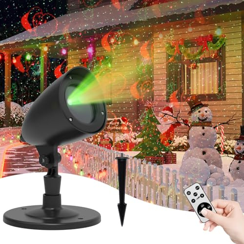 Christmas Laser Projector Lights Outdoor,Led Holiday Projector Light,Landscape Lights with Red and Green Stars,IP65 Waterproof,Cold Resistant,Suitable for Halloween Holiday,Garden Decorati,Party