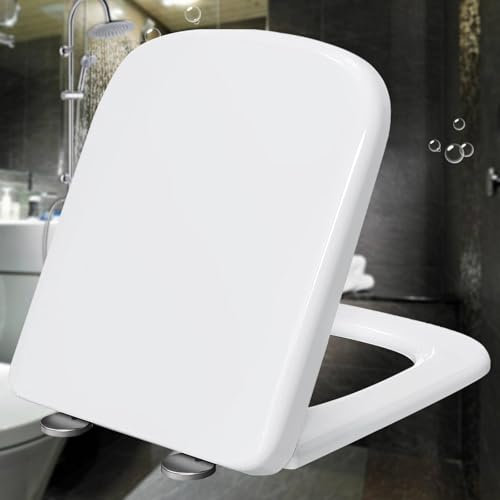 Absenkbarer Toilettendeckel Eckig Antibakteriell Wc Sitz Familien Klobrille Quick Release Easy-Clean-Funktion Wc-Sitz mit Schnellverschluss für Reinigung,white-36 * 44cm