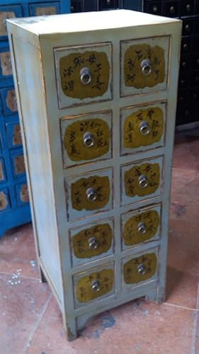 Antiker Apothekerschrank Aktenschrank Büroschrank Apotheke Schrank Sideboard Kommode Kommodenschrank Sideboardschrank mit 10 Schubladen Breite43xHöhe111cm