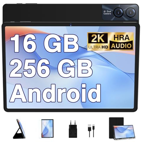 2025 NeuesteTablet 11 Zoll 2K Display 2000*1200 Android 13 16GB RAM + 256GB ROM Tablet PC, 8600mAh Akku, 5G WLAN, Bluetooth 5.0, 13MP+5MP, GMS Certified, Typ-C, Metallkörper, Mit Hülle,Schwarz