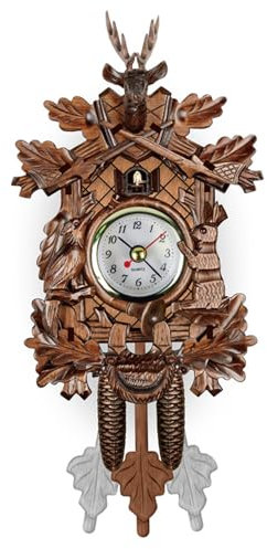CAKEEYUM Cuckoo Clocks for Wall, Wooden Pendulum Clock, Vintage Bird Clock with Adjustable Button, Battery Operated Hanging Cuckoo Pendulum for Living Room Decor