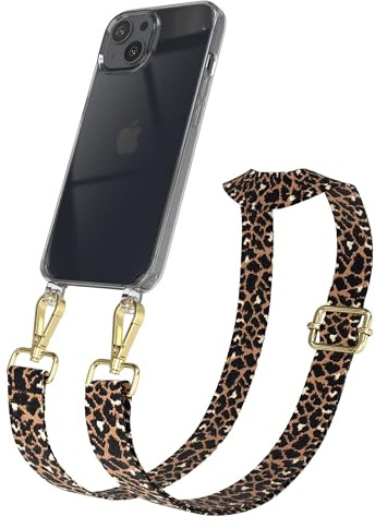 EAZY CASE Handykette - Verstellbares Taschenband kompatibel mit iPhone 13, Schulterriemen, Handykordel mit Silikon Hülle, Umhängetasche, Leo - Schwarz Braun Gold