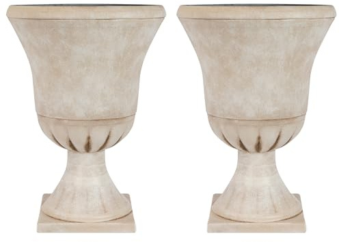 JonesHouseDeco Maceta de urna, pedestal de flores, trofeo romano, 55 cm, 2 unidades, estilo retro, de piedra de imitación, macetas de resina redondas, ligeras, de gran volumen, como copa de vino