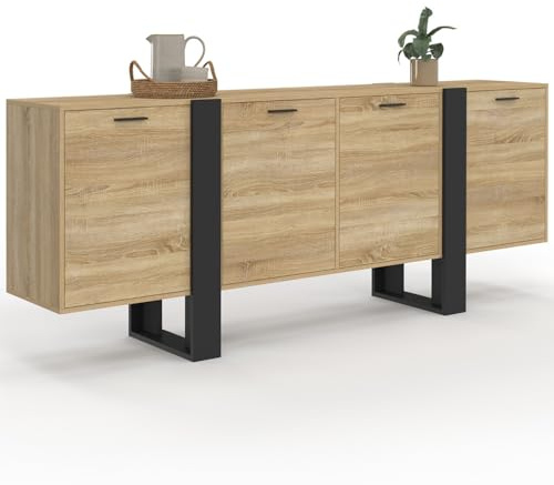IDMarket - Buffet Enfilade 200 cm Phoenix XXL 4 Portes Bois et Noir