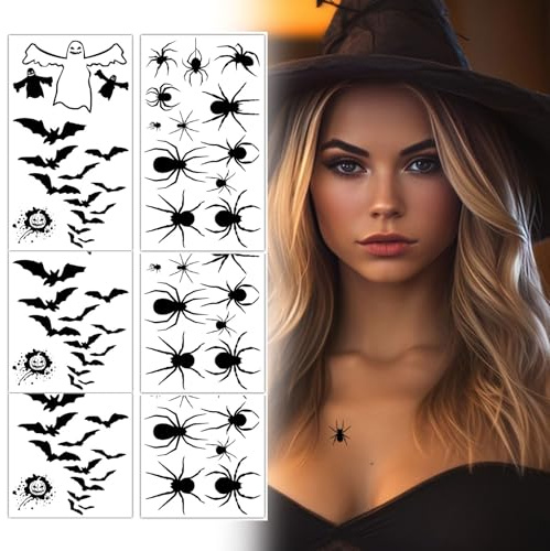 84 pcs Spinnen Fledermaus Tattoo Gesicht, Halloween Tattoo Gesicht, Erwachsene Kinder Fasching Hexen Zubehör für Karnevalsschminke Halloween Masquerade