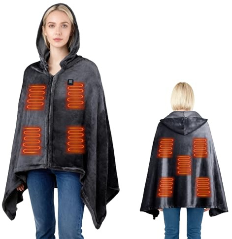 SGZIOO USB Heated Shawl Blanket, 150 * 80cm Heated Blanket Electric Throw, Wearable Heated Wrap with 3 Temperature Settings, 9 Heating Zones, Soft Flannel Heated Blanket Throw, for Home Office Travel
