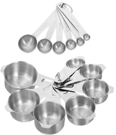 COLLBATH 2 Juegos Tazas y Cucharas Medidoras Inoxidable con Asas Antideslizantes y Orificios para Colgar para Ingredientes Secos y Líquidos Cocina y Repostería