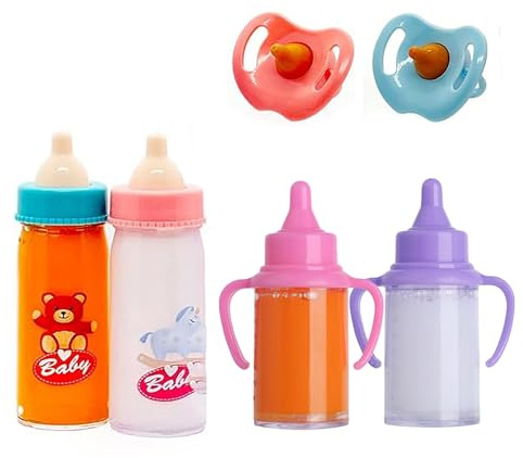 JINJUMEI Lot de 6 Bouteilles pour poupée avec téton, Biberon à Lait Magique Biberon de Poupée, New Born Baby Bouteille Magique, Convient aux Enfants de Plus de 3 an