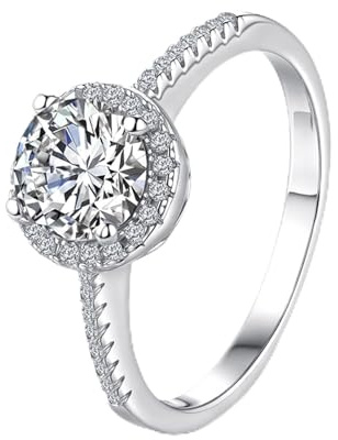 Whoiy Trauringe Damen 585 Gold, Ehering Halo mit 2ct Moissanite Ring Verlobung 14k Weißgold Damenringe Echtgold Größe 53 (16.9)