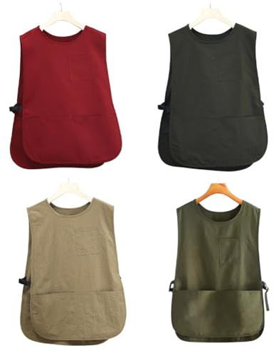 FUANA Delantal tipo chaleco para el hogar, cocina y catering, a prueba de aceite e impermeable, ropa de trabajo Taslon con múltiples bolsillos, ajuste ajustable, utensilios de cocina negros
