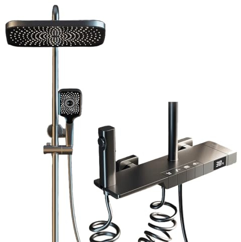 Juego de cabezal de ducha con pantalla digital con botón de piano, elegante sistema de ducha doméstico (Argento), flujo de agua ajustable, fácil instalación, actualización moderna de baño