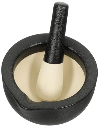 ULTECHNOVO Set Ciotola di Macinazione e Pestello Mini in Ceramica Nera, Mortaio per Spezie e Aglio, Utensile per Triturare Pillole e Preparazioni Farmaceutiche, per Cucina e Farmacia
