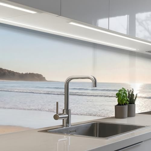 KitchenYeah© Paraschizzi Cucina Adesivo Pannello Parete Paraspruzzi Muro | 60x300 cm - Decorativo Mare - Sole - Sabbia