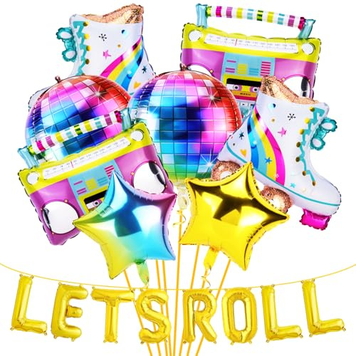 16PCS Roller Skate Balloons for Birthday Party Decorations Lets Roll Banner