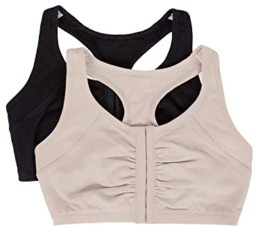 Fruit of the Loom Women's Front Close Racerback (Pack of 2) Bra, Sand/Black, 36