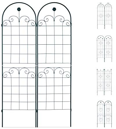 Relaxdays Rankgitter 2er Set, Metall, 180 x 50 cm, Vintage Rankhilfe Garten, Rundbogen & Blume, zum Stecken, dunkelgrün, Design B