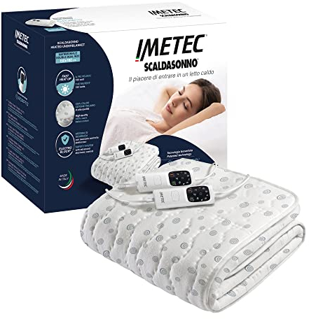 Imetec Scaldasonno Adapto, Doppelwärmeunterbett, 150x160 cm, geringer Verbrauch, patentierte Technologie, schnelle Erwärmung, individuelle Temp., 100 % Baumwolle, Made in Italy, 2 Steuerungen, 6 Temp.