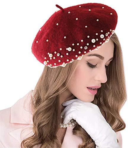 seven wolves Woll-Barett Damen Baskenmütze Französisch Stil Beanie Hüte Mode Damen Baskenmützen Outdoor Hut - Rot - Einheitsgröße