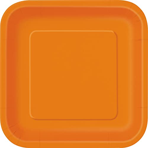 Unique Party-Assiettes en Carton Carrées Écologiques-23 cm-Couleur Orange-Paquet de 14, 32341EU