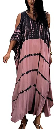 YouKD Bohemisk kaftan för kvinnor, lång sommarklänning, rosa A, en storlek, Rosa A, one size