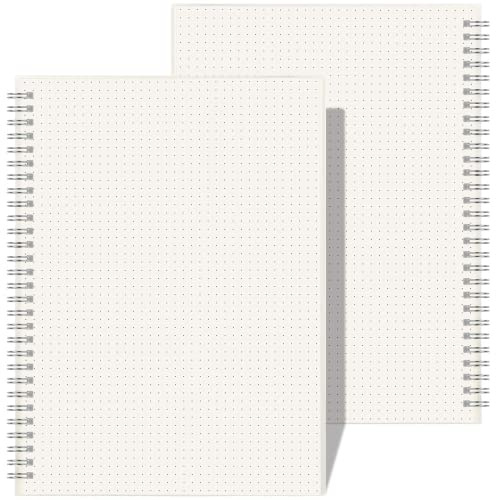RETTACY Tagebuch mit gepunktetem Bullet Grid mit transparentem Hardcover, Spiralbindung, 18,8 x 25,4 cm, 100 g/m² dickes Papier, 80 Blatt pro Buch, 2er-Pack