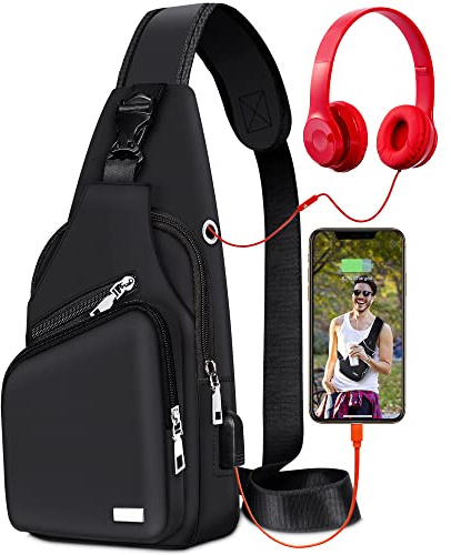 Sling Bag Crossbody Backpack for Men Women with Charger & Headphone Hole