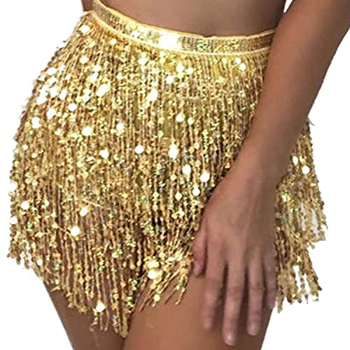 Zookey Paillettes Gland Jupe Danse du Ventre Jupe Rave Frange Hanche Écharpe Costume Danse Mini Wrap Jupes pour Femmes et Filles