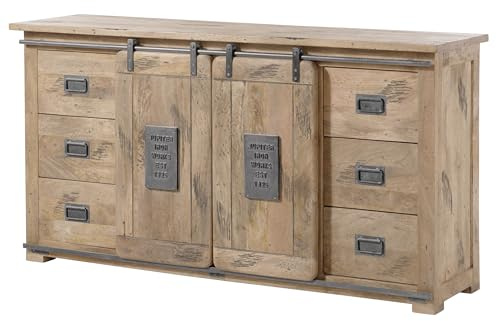 Buffet en Bois de manguier 170x45x90, Vernis Beige, Railway #393