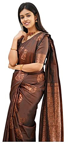 Sidhidata Textile Banarasi Damen-Sari aus weicher Seide mit ungenähtem Blusenteil (Einheitsgröße), A Brown, Einheitsgröße