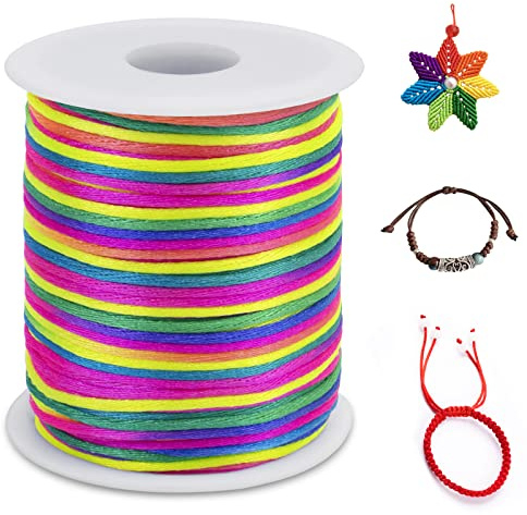 LEREATI 1.5mm Filo Nylon per Braccialetti, 100m Cordoncino per Braccialetti Coda di Topo Cordoncino Natalizio, Macrame Corda per Collane Perline Gioielli Fai da Te (Colore)