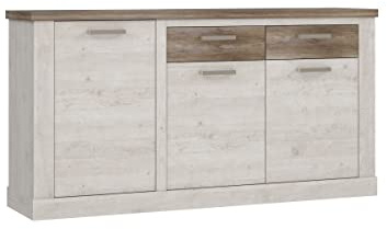 möbelando Sideboard >Duro< (BxHxT: 173,9x90,3x41,3 cm) Pinia Weiss mit Eiche Antik