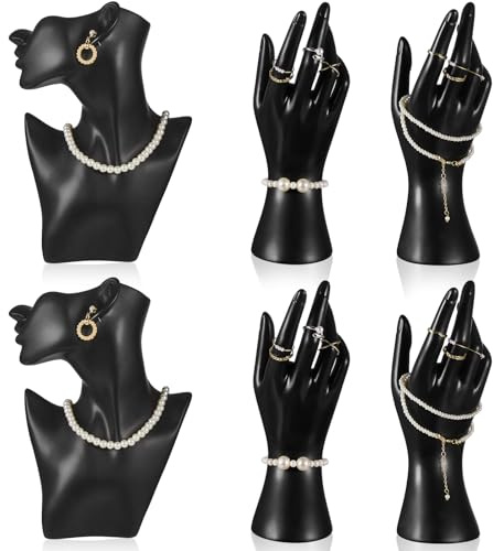 Kigley 3 Pcs Jewelry Mannequin Display Set Including Boutique Bust Holder Mannequin Earring Stand Hand Display Bracelet Ring Stand for Selling Show(Black)