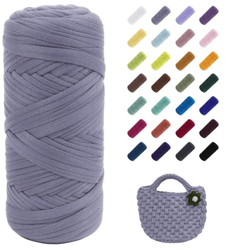 Uiopa T-Shirt Garn, 200g Bändchengarn zum Stricken und Häkeln, Dickes Ribbon Garn Crochet Yarn für Häkeltaschen/Körbe/Teppiche, Heimdekoration, DIY-Kunsthandwerk (Hellgrau)