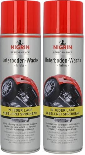 NIGRIN Performance Unterboden Wachs, Schutz von Fahrzeug-Unterböden und Karosserien, erhält Metall- oder Lackoptik im Bodenbereich, einfach und sauber verarbeitbar, 500 ml (Packung mit 2)