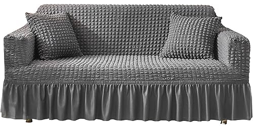 Generisch Premium Stoff Sofabezug,Hohe Strecke Sofaüberwurf Für Sektionssofa,Stilvoller Rutschfester Sofahusse Mit Rock - Stretchhusse Für Sofa Möbelschutz(4 Seater/235-300cm(93-118inch), F)