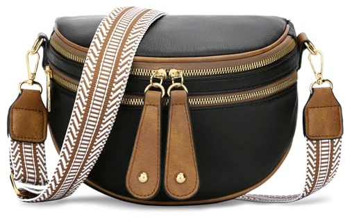KKXIU Crossbody Sling Bag for Women Trendy Fanny Pack Vegan Leather Chest Bag(Black)