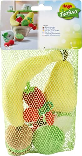 HABA Biofino Buntes Obstnetz, Obst für den Kaufladen oder Kinderküche, Stoffobst für Kinder, Mehrfarbig