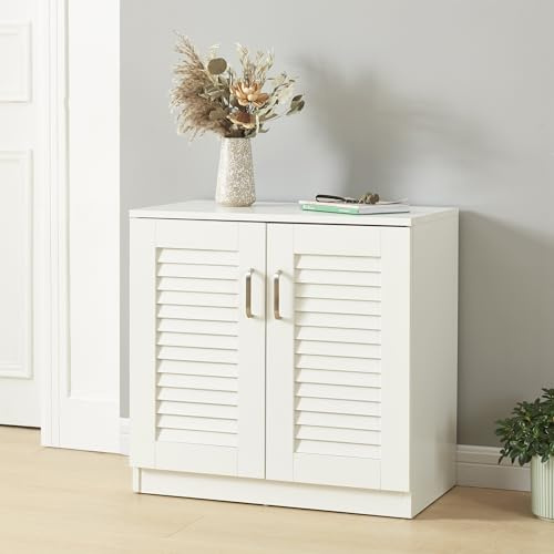 [en.casa] Skoskåp Løten hallskåp med 3 hyllor skänk, skohylla upp till 6 par skohyllor, hallgarderob 63 x 36 x 62 cm, vit