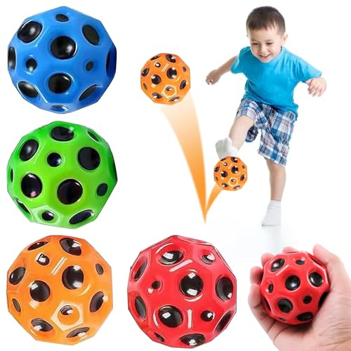 PHIEZC 4er-Pack Mondball, Hüpfball, Hüpfball, astronomischer Hüpfball, ultrahochelastischer Weltraumball, Springender Gummiball, Weltraumball mit Knallgeräusch, Hüpfball für Kinder