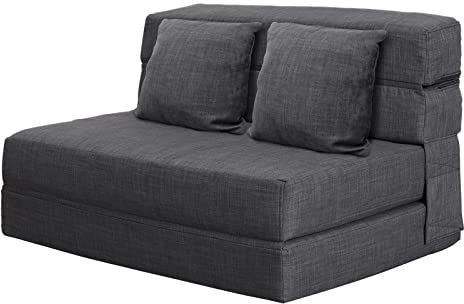 ANONER Doppelte Schlafsofa 203 cm L × 152 cm B Gästebett Klappbar, Gästesofa mit Schlaffunktion Bodensofa mit Memory Schaum & 2 Kissen, Schlafsessel Klappbar Waschbar Set Dunkelgrau