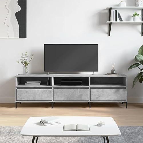 TJROO TV-Schrank in Zementgrau 150 x 30 x 44,5 cm aus mehrschichtigem Holz und Eisen – Niedriger Schrank mit Türen, Vitrine, Konsole und Ablage unter TV