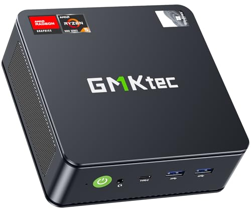 GMKtec Mini PC Ryzen 6600H (Upgraded 6600U), M6 Gaming Desktop Computer Dual NIC LAN 2.5G, AMD R5 6600H (6C/12T up to 4.50Ghz), 32G DDR5 RAM + 1TB PCle SSD, WiFi 6E, USB 4.0, BT 5.2, HDMI